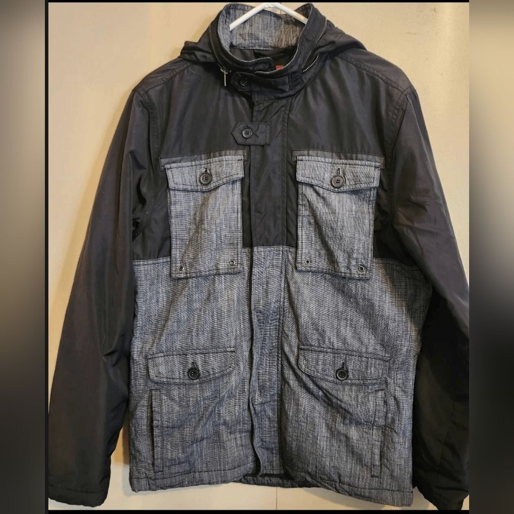 O47 Civil Society Men's Two-Tone Black and Gray Hooded Field Jacket